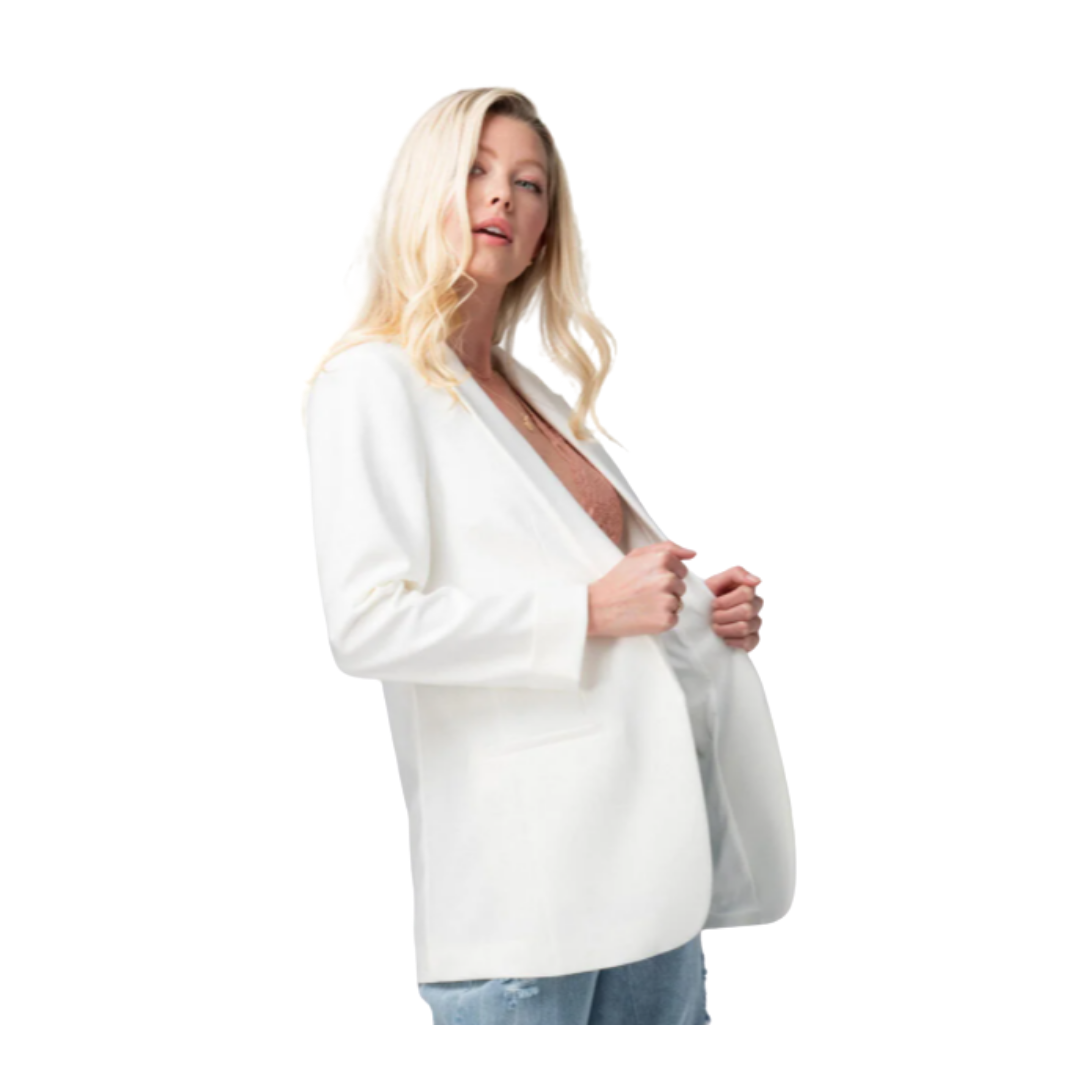 White tailored blazer worn open
