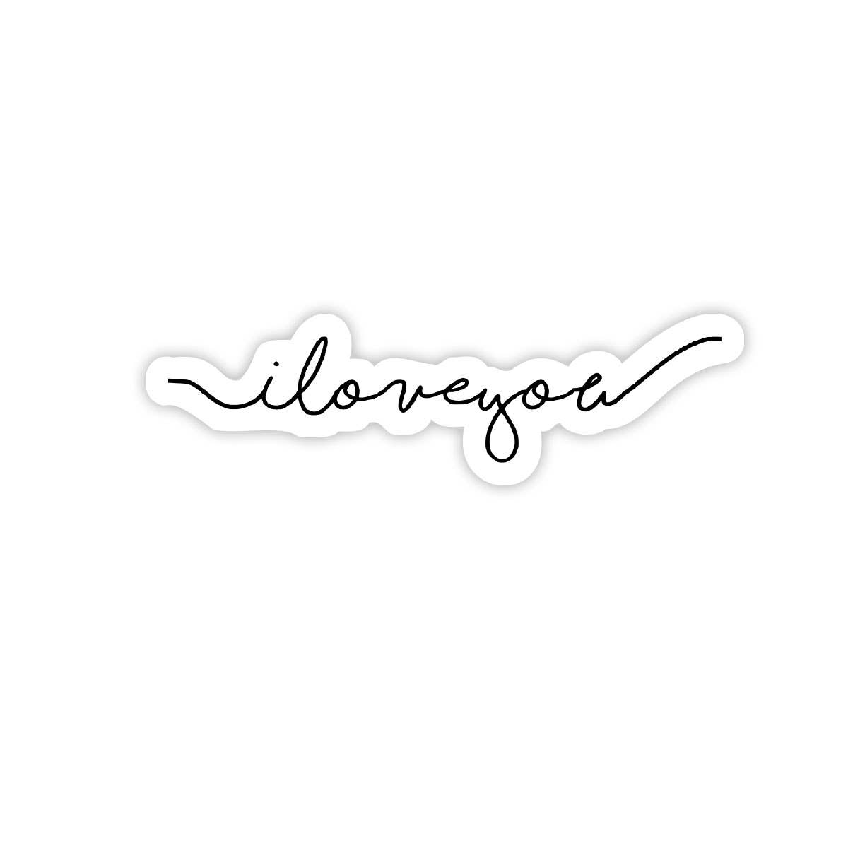 Sticker with "i love you" in one line of black handwritten script