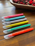 Six pastel gel highlighters in pink, blue, lilac, yellow, green and coral