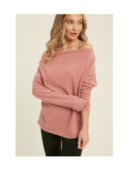 Dusty rose off-the-shoulder long-sleeve knit top